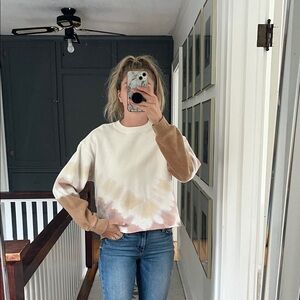 Abercrombie tan, pink, white cropped sweatshirt with soft inside